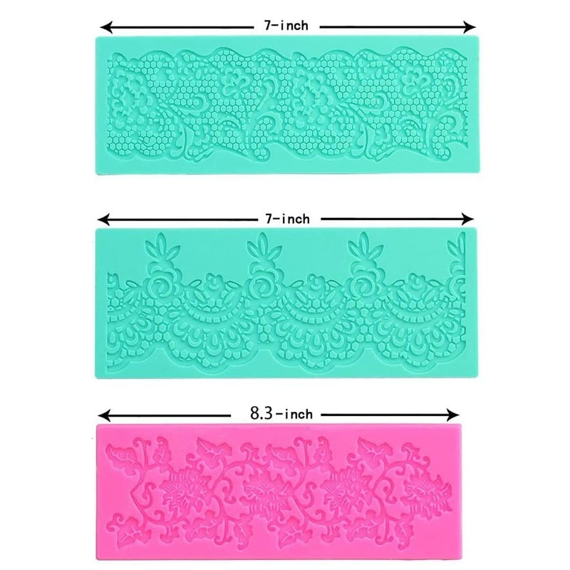 Anyana set of 3 sugar edible cake silicone fondant impression lace mat cake decorating mold gum paste cupcake topper tool icing candy imprint baking moulds sugarcraft trimming grape vine Scalloped - Image 1